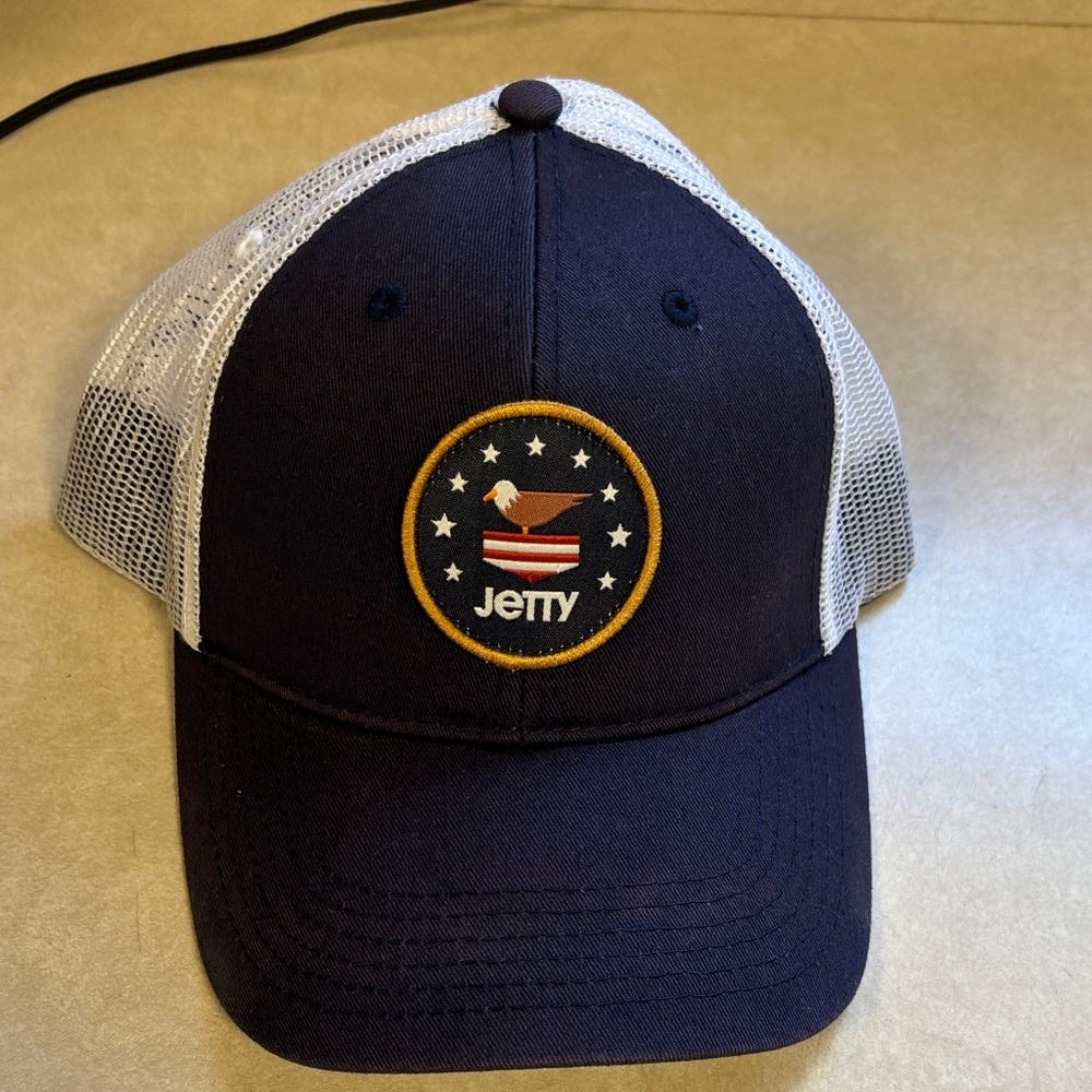 Jetty Eagle and American flag Navy and White Trucker Hat
